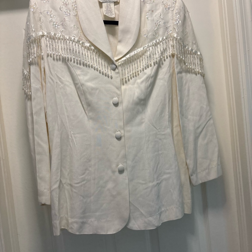 Studio I Vintage White Blouse with Beaded Fringe Details